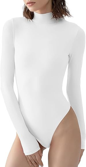 PUMIEY Women's Long Sleeve Bodysuit Mock Turtle Neck Body Suits Going Out Tops Sharp Collection | Amazon (US)