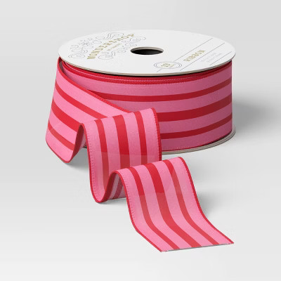 1.5" Satin Fabric Christmas Ribbon 15' Pink/Red Stripe - Wondershop™ | Target