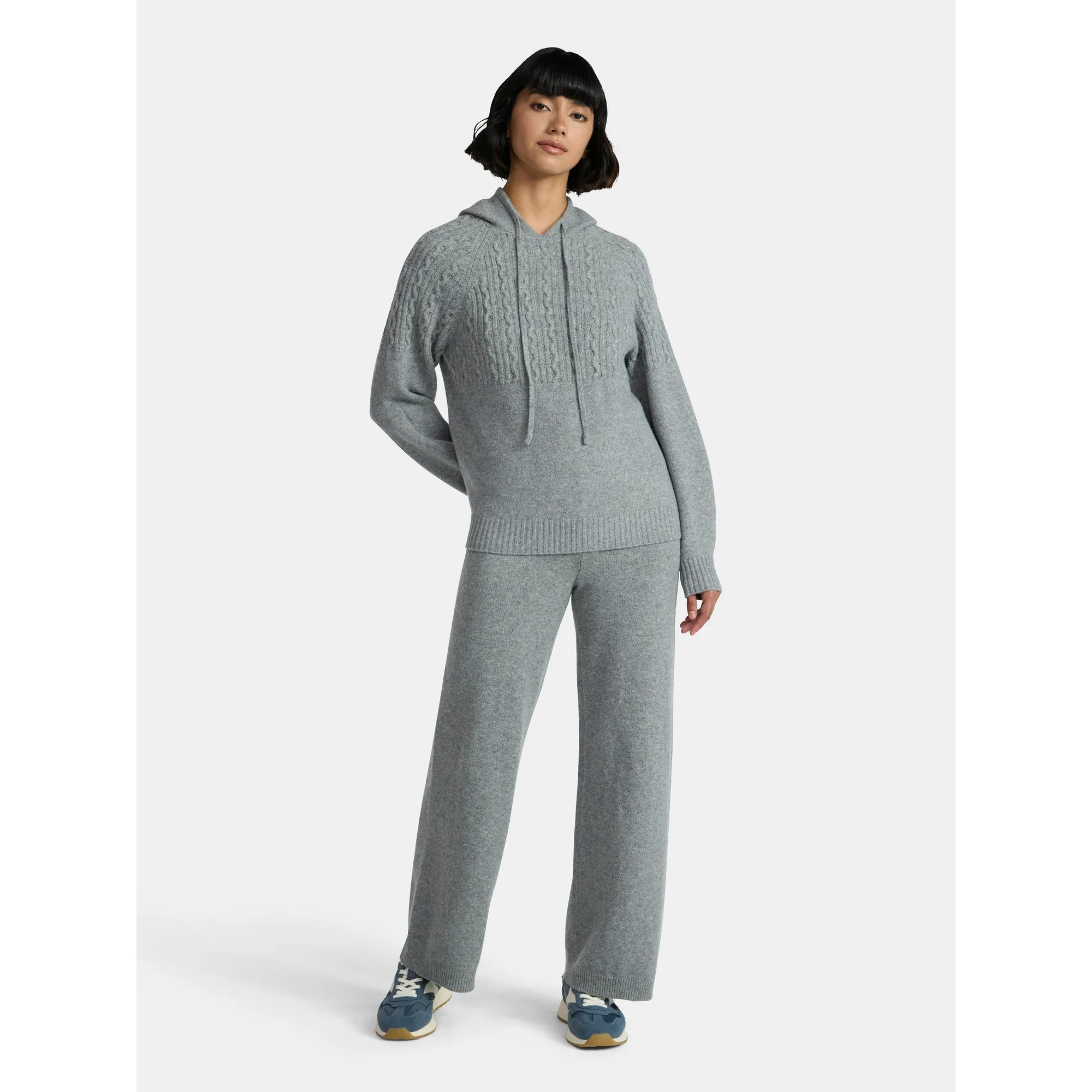 Time and Tru Women's Cable Knit Hoodie Sweater and Pants Set, 2-Piece, Sizes XS-XXXL | Walmart (US)