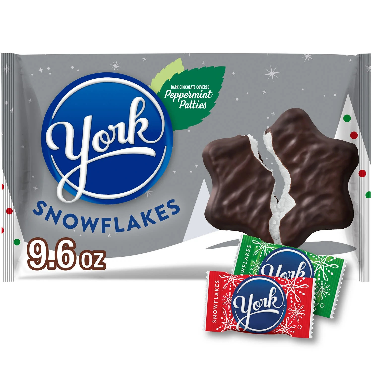 York Dark Chocolate Peppermint Patties Snowflakes Christmas Candy, Bag 9.6 oz - Walmart.com | Walmart (US)