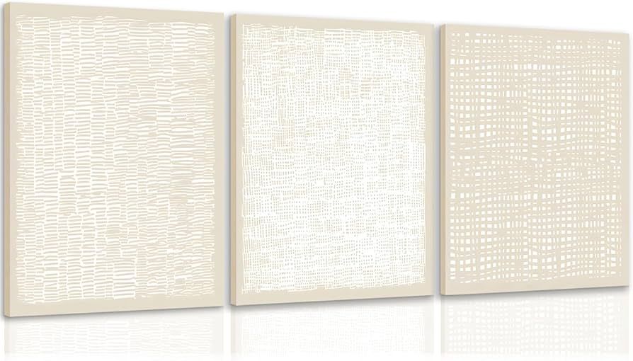 YFvrPt Textured Wall Art Beige Neutral Boho Prints for Wall Decor Aesthetic Framed Set of 3 Abstr... | Amazon (US)