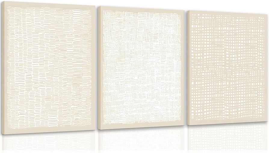 YFvrPt Textured Wall Art Beige Neutral Boho Prints for Wall Decor Aesthetic Framed Set of 3 Abstr... | Amazon (US)