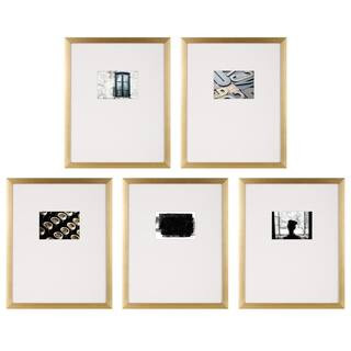 Gallery Wall Set with Offset Mat and Hanging Template Gold Picture Frame (Set of 5) | The Home Depot