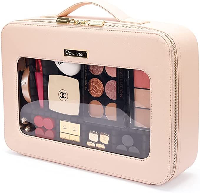 Travel Makeup Bag, Make up Bag for Women, Large Leather Cosmetic Bag Travel Toiletry Bag for Girl... | Amazon (US)