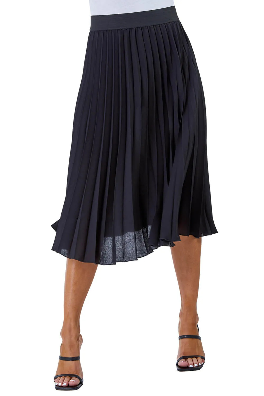 Black Roman Petite Pleated Elastic Waist Midi Skirt | Boohoo | Boohoo.com (UK & IE)