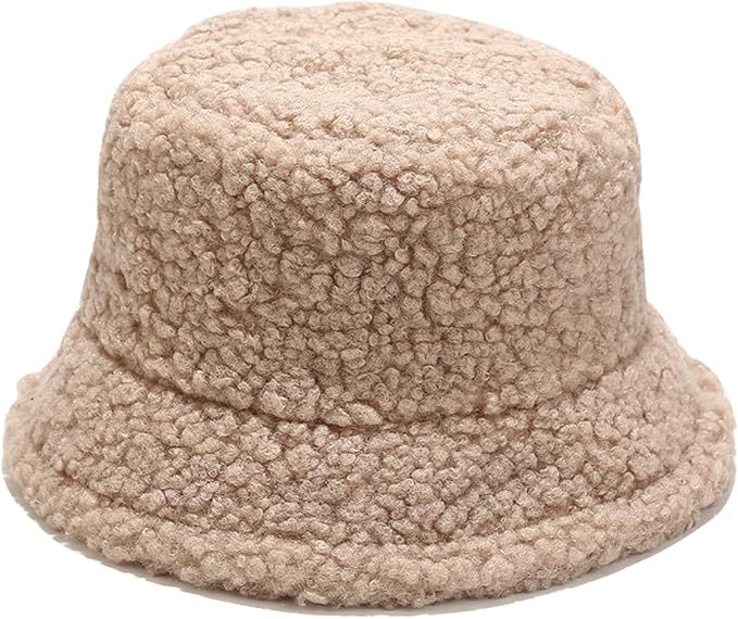 Winter Plush Fuzzy Bucket Hat Faux Fur Shearling Sherpa Fisherman Hats for Women | Amazon (US)