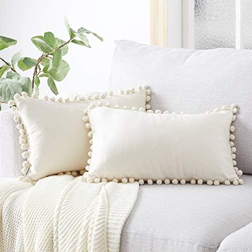 Top Finel Lumbar Throw Pillow Covers with Pom Poms Soft Particles Velvet Solid Cushion Covers 12 ... | Amazon (CA)