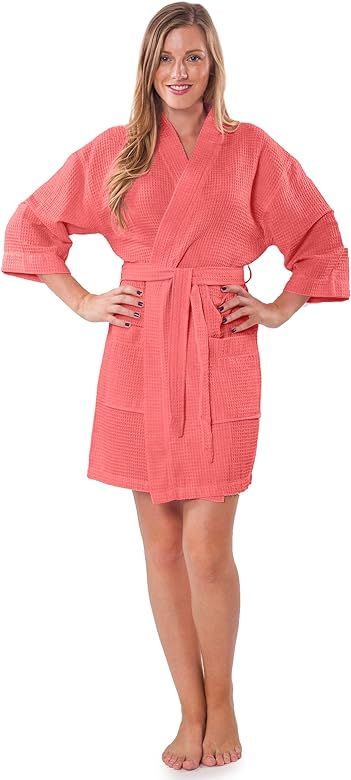 Turquaz Linen Lightweight Thigh Length Waffle Kimono Bridesmaids Spa Robe | Amazon (US)
