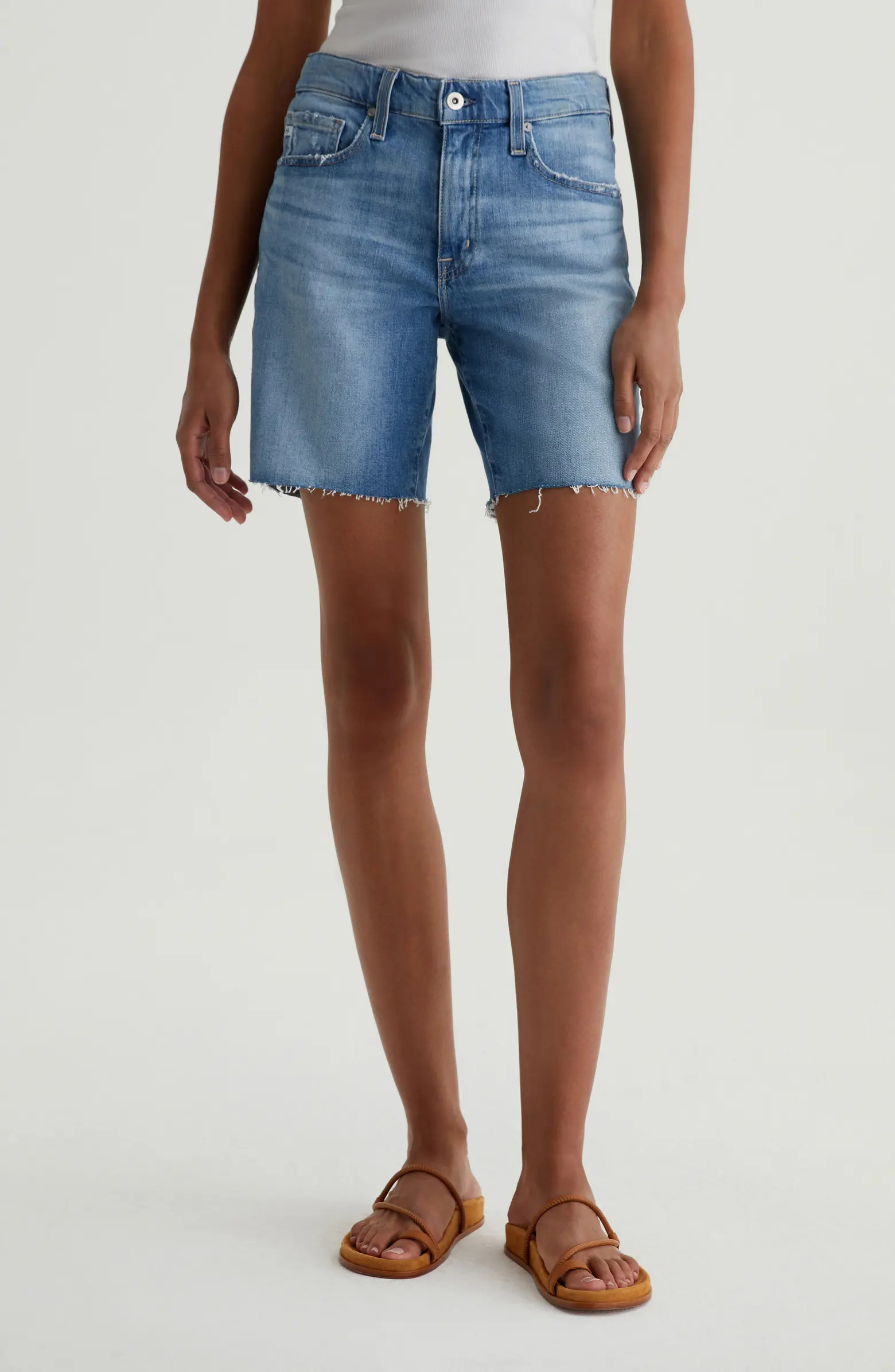 Ex-Boyfriend Distressed Raw Hem Mid Length Denim Shorts | Nordstrom