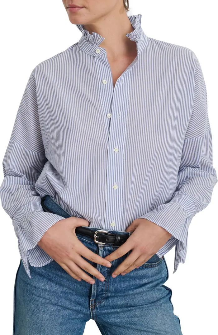 Alex Mill Ruffle Collar Stripe Cotton Button-Up Shirt | Nordstrom | Nordstrom