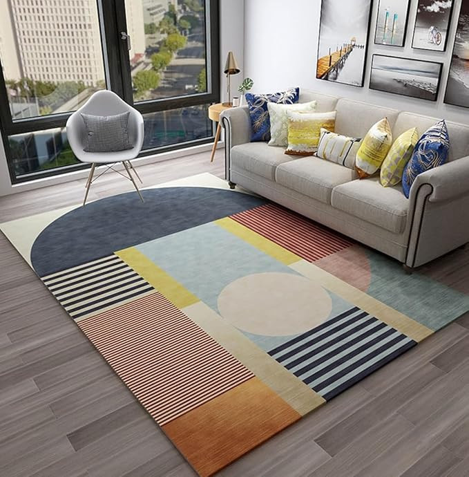 Beige Red Mid-Century Modern Minimalist Pattern 7x12 Area Rug Boho Art Deco Washable Rug for Livi... | Amazon (US)