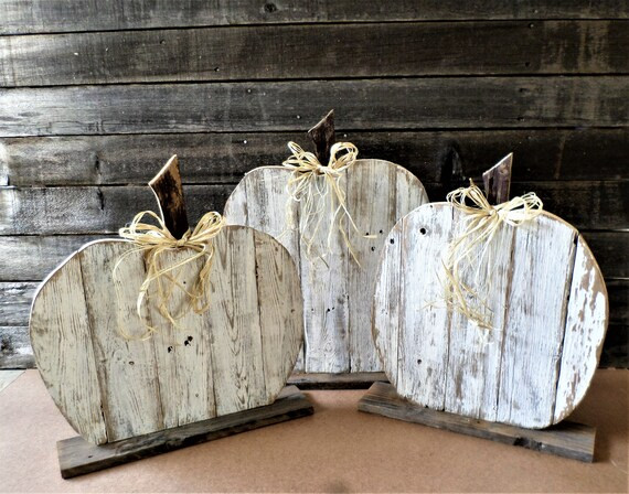 7 - 9 business day wait before shipping. Lg Rustic Wood Pumpkins, Farmhouse Fall Decor, White Dis... | Etsy (US)