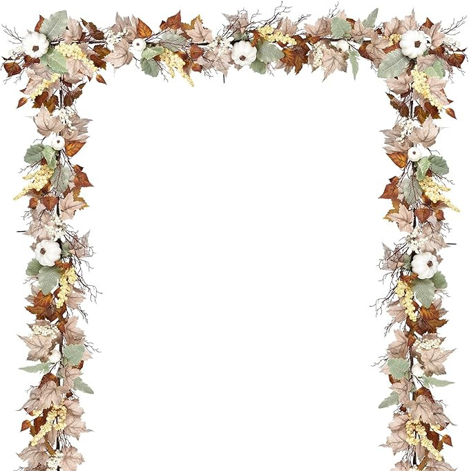 DearHouse Fall Garland Maple Leaf, 5.9Ft Hanging Vine Garland White with Pumpkins and Berries Tha... | Amazon (US)