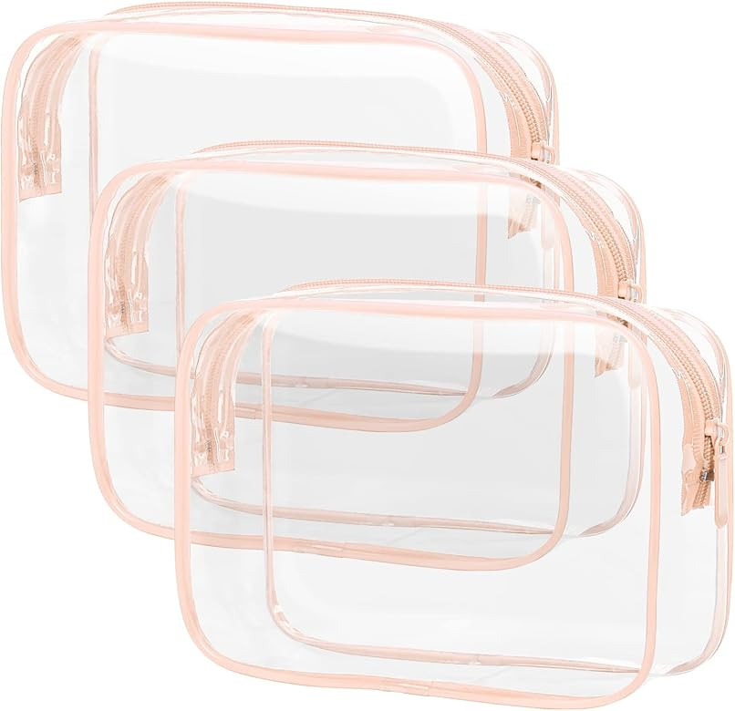 Clear Toiletry Bag, Packism 3 Pack TSA Approved Toiletry Bag Quart Size Bag, Travel Makeup Cosmetic  | Amazon (US)