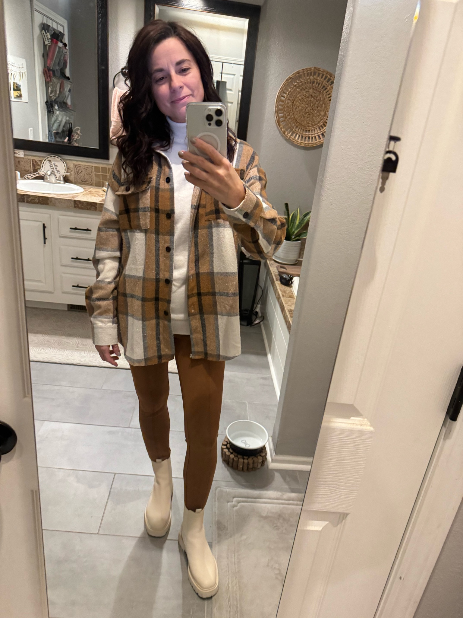 These are the softest and most flattering leggings you will ever own!!!  They hide imperfections and feel great!  They run TTS.  Sweater, shacket, and boots also run TTS.  The shacket is an oversized fit!

#LTKfindsunder100 #LTKstyletip #LTKSeasonal