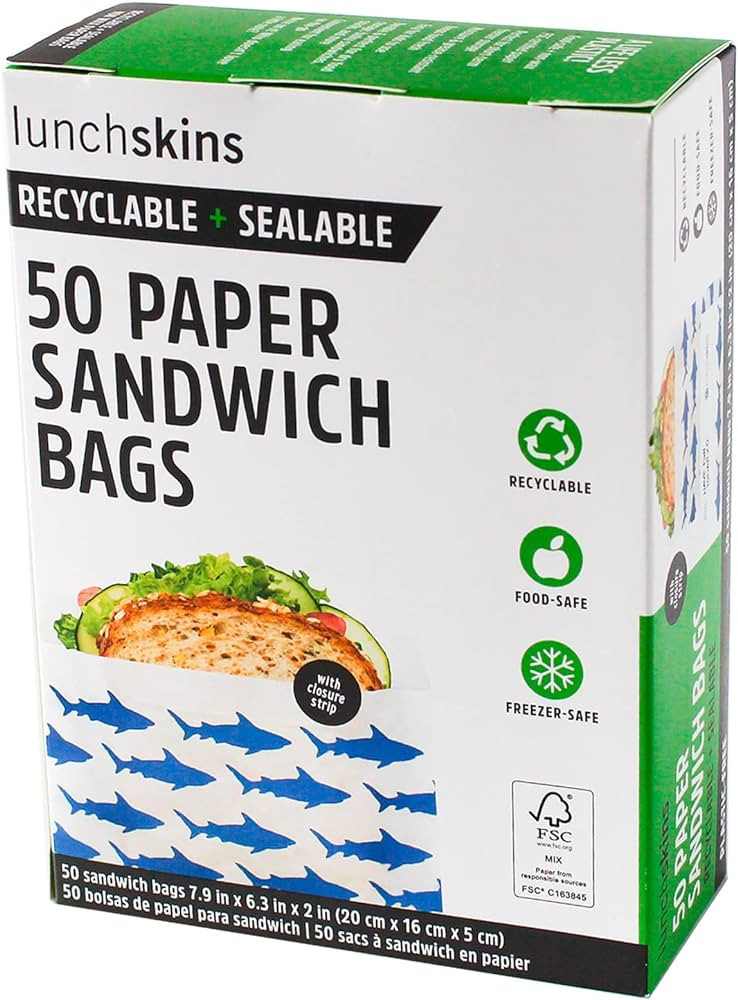 Lunchskins Recyclable & Sealable Food Storage Sandwich Bags Shark, 50 count | Amazon (US)