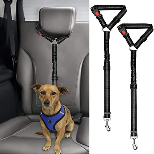 BWOGUE 2 Packs Dog Cat Safety Seat Belt Strap Car Headrest Restraint Adjustable Nylon Fabric Dog Restraints Vehicle Seatbelts Harness | Amazon (US)