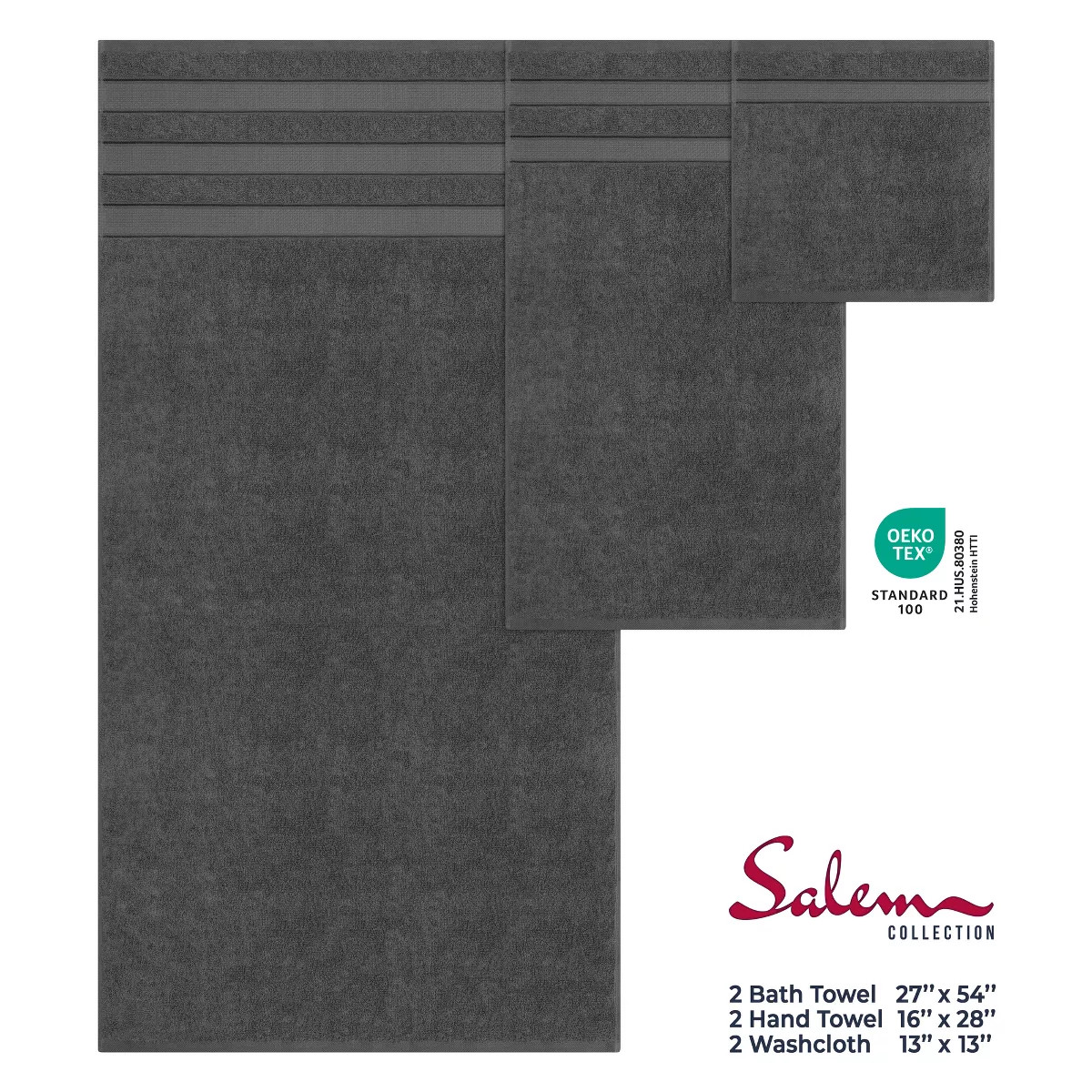American Soft Linen Salem 6 Piece Towel Set, 100% Cotton Bath Towels for Bathroom, Dark Gray | Target