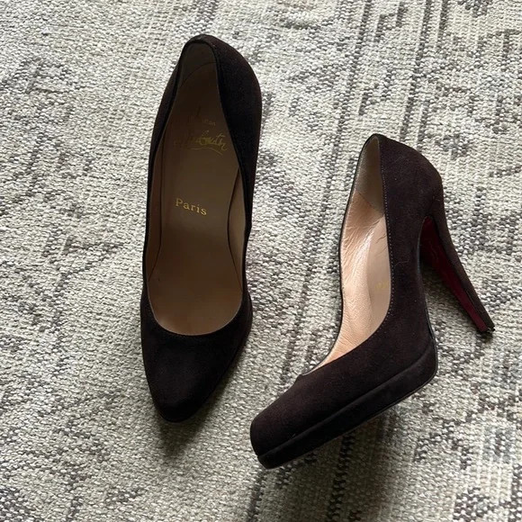 Christian Louboutin Brown suede platform round toe pumps | Poshmark