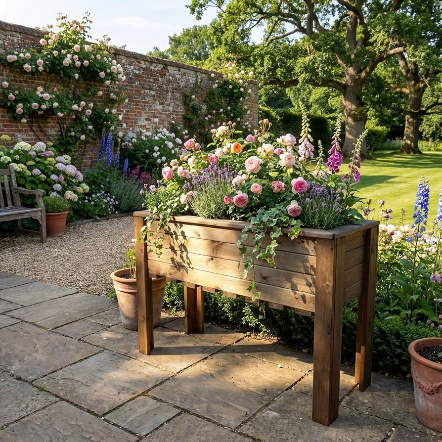 Charles Taylor Wiltshire Extra Large Jumbo Raised Wooden Garden Veg Trough Planter W1090xL410xH72... | Amazon (UK)