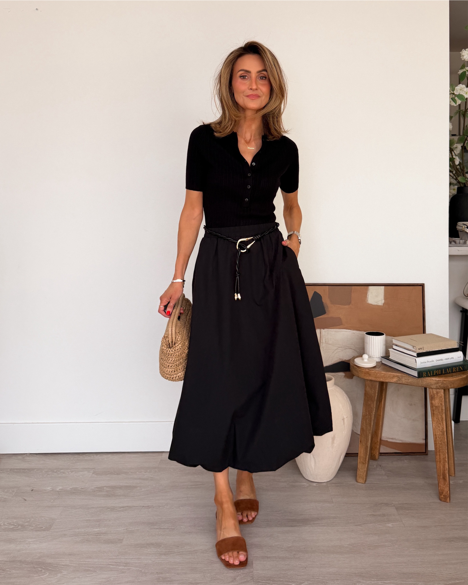 Spring and summer date night outfit idea wearing a bubble skirt. This knit polo top is incredibly chic - I can’t get enough! This also work for Mother’s Day, hosting dinner or going out with friends! 

#LTKOver40 #LTKootd #LTKMothersDay