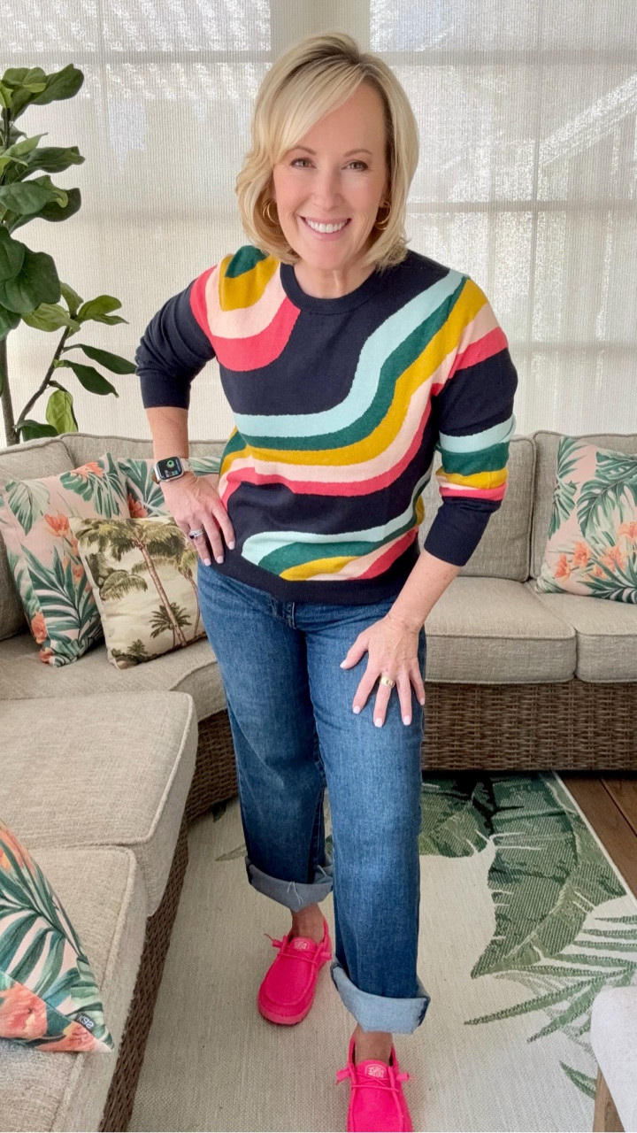 This colorful sweater from Marine Layer is one of my favorite pieces for spring - it’s lightweight, currently on sale, and perfect for that in between weather! I paired it with my cuffed KUT from the Kloth jeans and added a pop of color with my Hey Dude sneakers (which are on sale also!) for a look that feels comfy but still pulled together. Shop my look! 

#LTKootd #LTKSaleAlert #LTKSeasonal