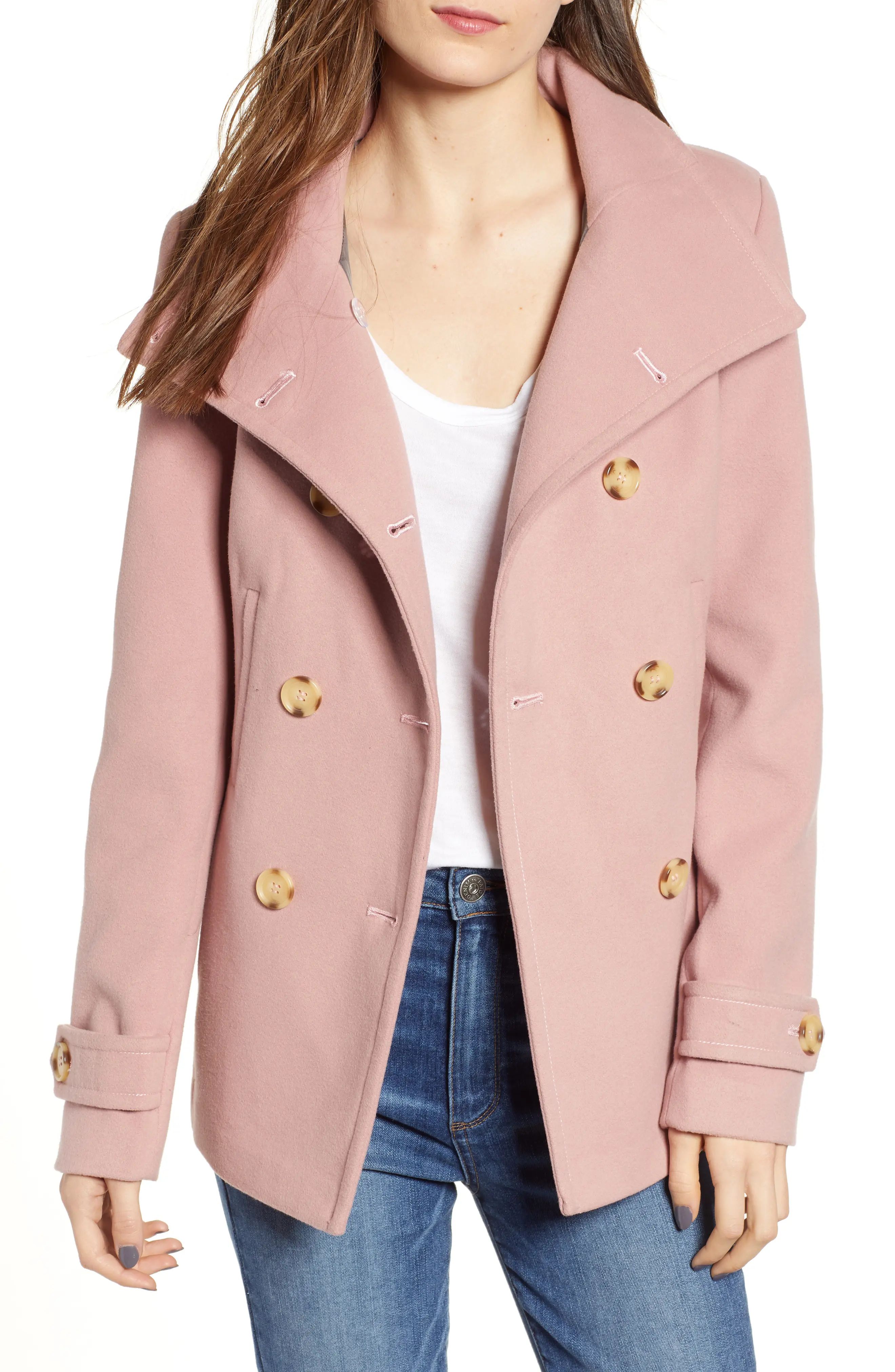 Women's Thread & Supply Double Breasted Peacoat, Size X-Small - Pink | Nordstrom