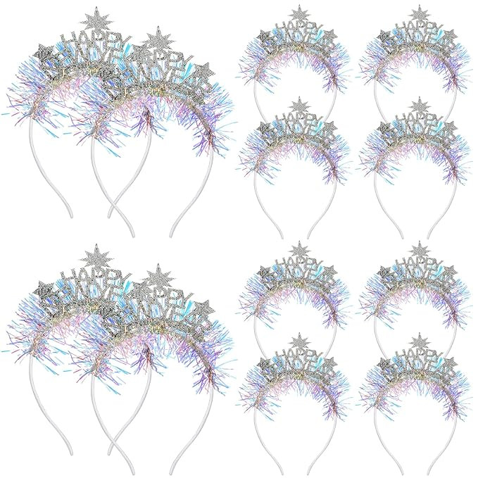 12 Pcs Happy New Year Headband with Star Flashing 2026 New Year Eve Hair Hoop Headdress Holiday H... | Amazon (US)