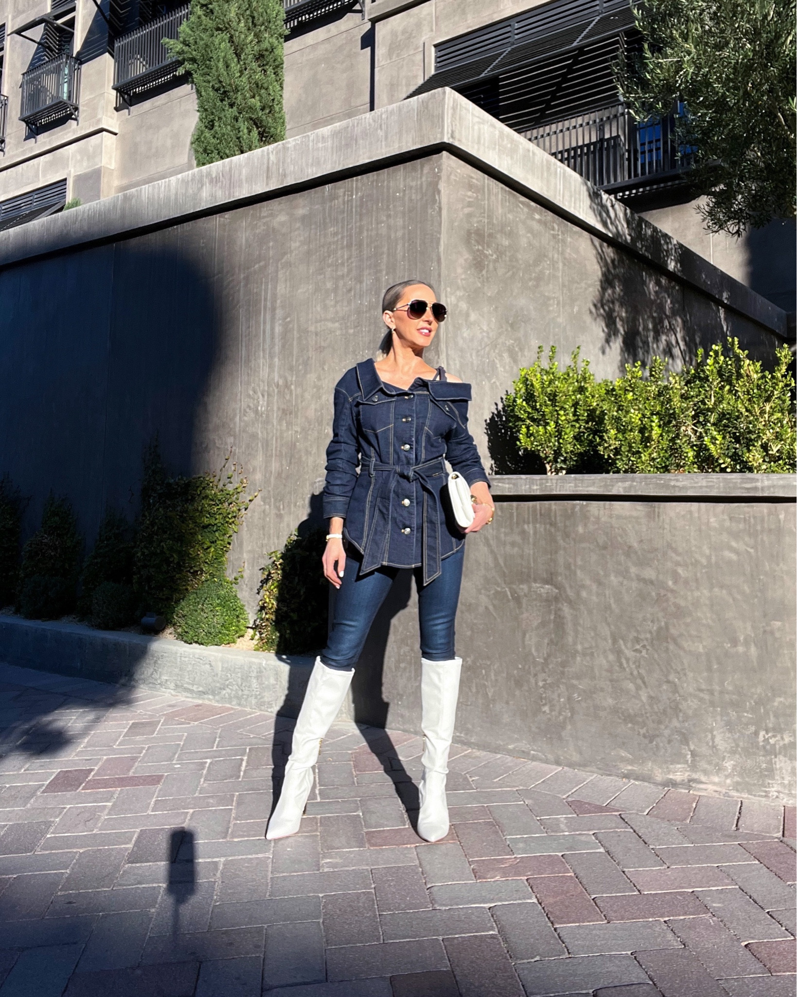 Denim on denim / head to toe denim 2023 fashion trends. Belted denim shirt jacket, indigo skinny jeans, white boots, white Hermes enamel bracelet


#LTKshoecrush #LTKFind #LTKstyletip