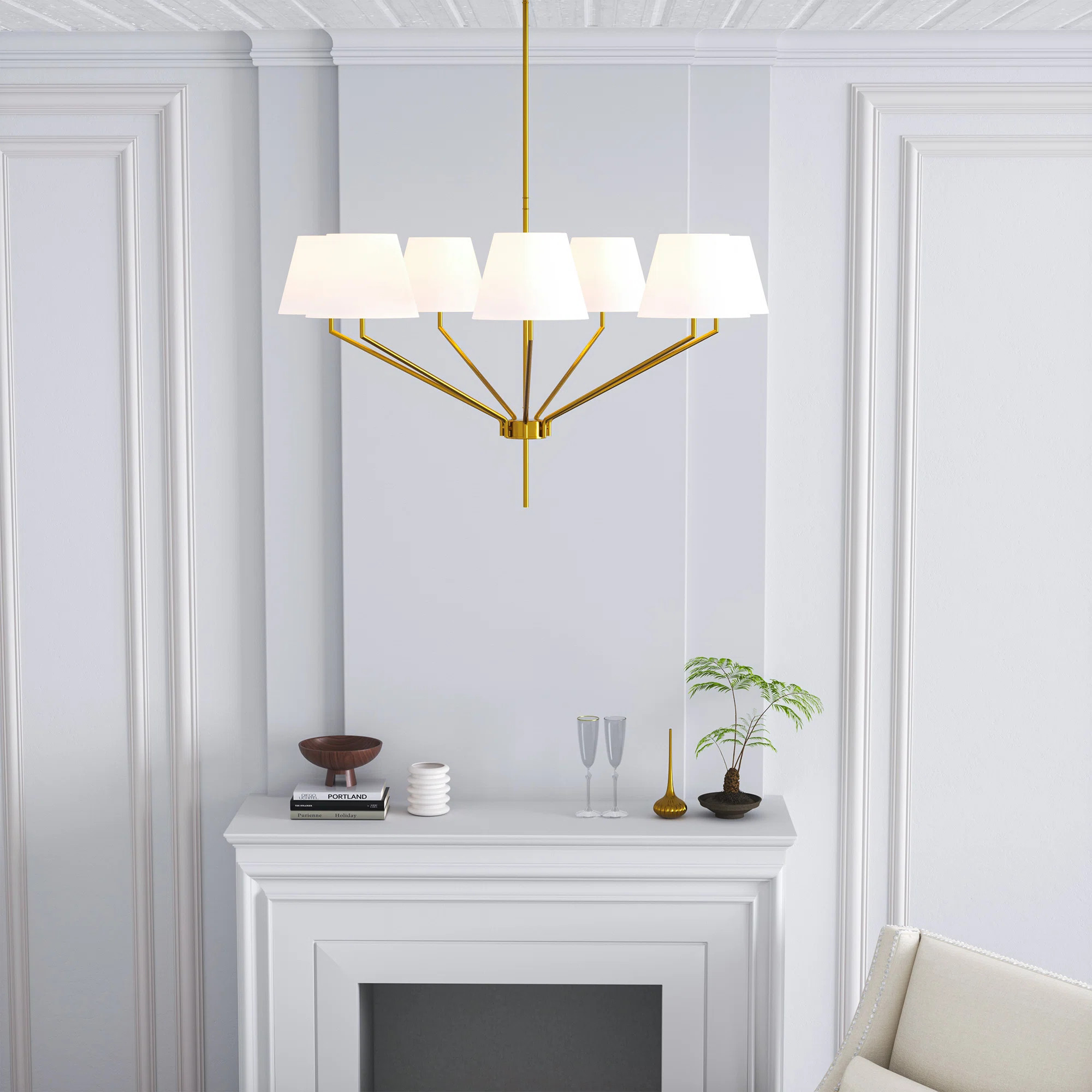 7-light 40"W Brass Burlap Shaded Chandelier For Dinning Room | Wayfair North America