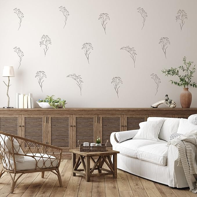 Floral Wall Decals - Set of 12 Large 10" Brown Floral Vinyl Wall Stickers for Kitchen Bedroom Liv... | Amazon (US)