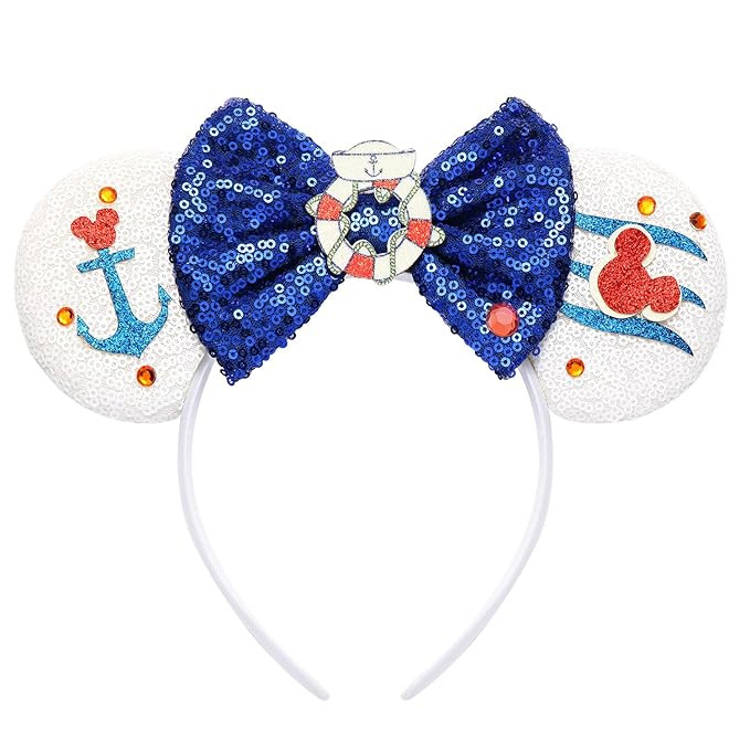 Cruise Mouse Ears Headband, Nautical Ears Sequin Bow Headbands for Adult Women, Parks Ears for Cr... | Amazon (US)