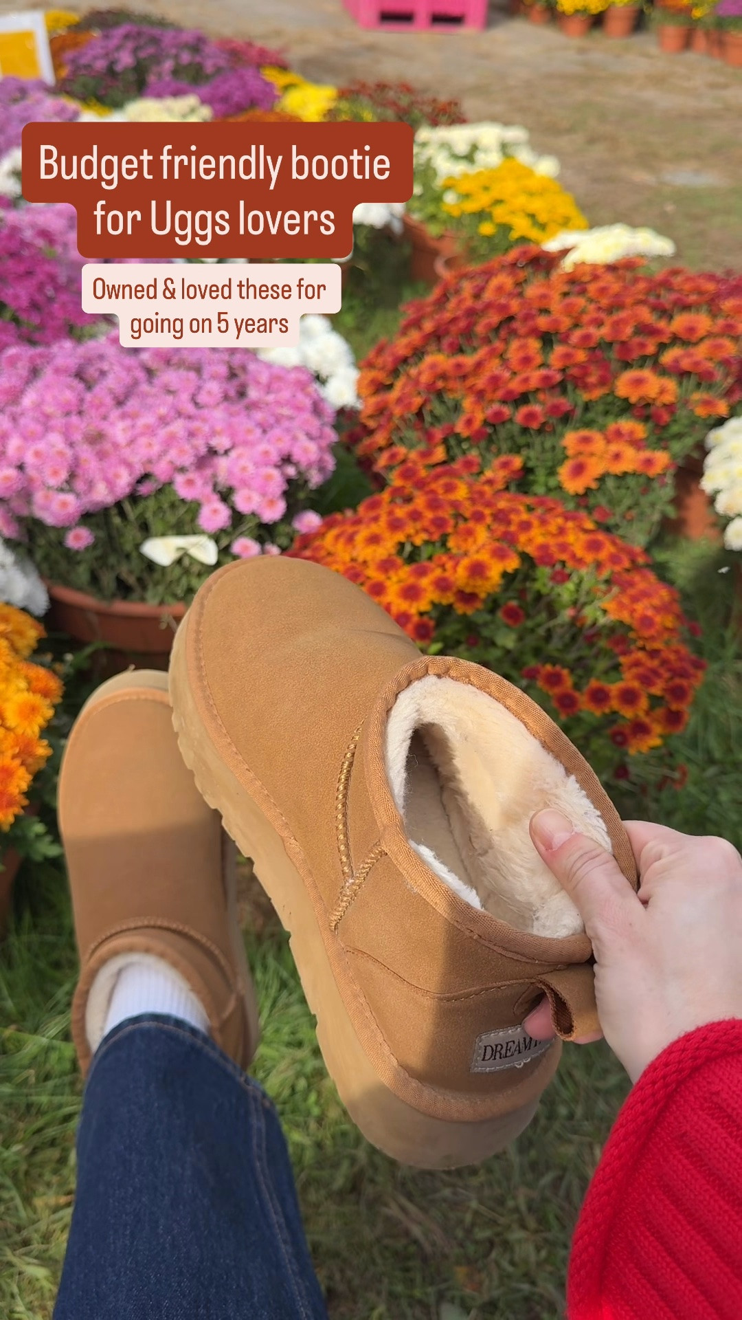 Budget friendly booties for Uggs lovers 
Size up 1/2 wearing 7
Super warm and cozy and slip resistant 

Fall boots, Ugg slippers