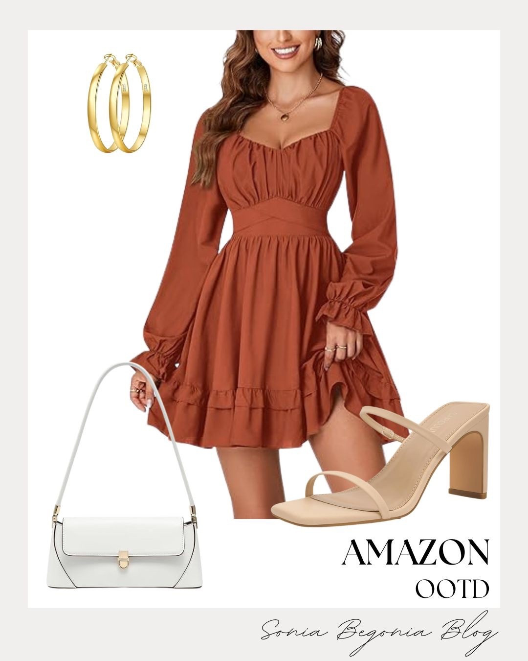 Ruffles & Warm Rust Tones! 🍂

Embrace the spring transition with this perfectly balanced Amazon find under $50! ✨

I am obsessed with the statement piece: a gorgeous rust-colored mini dress featuring a romantic sweetheart neckline, smocked waist, and playful ruffled hem. I love how the long sleeves add a touch of elegance to the flirty silhouette. Finish the look with clean, neutral accessories: strappy nude block heel sandals, a sleek white structured shoulder bag, and classic gold hoop earrings for a touch of polished glam!

#OOTD
#AmazonFashion
#SpringOutfit
#MiniDress
#RuffleDress
#AmazonFinds
#AffordableStyle
#DateNightLook
#SpringStyle
#NeutralAccessories
#Under50
#LTKStyle
#EverydayChic
#OOTDInspo
#StylingInspo

#LTKspringtrends #LTKootd #LTKspring