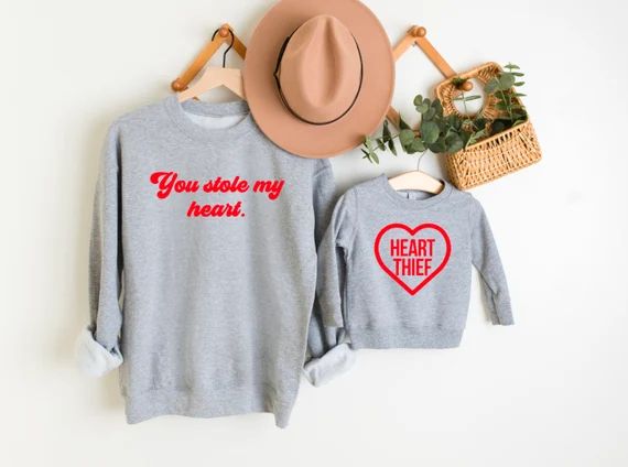 Valentine's Mommy & me sweatshirts | Vday mommy + me sweaters  You stole my heart - heart thief P... | Etsy (US)