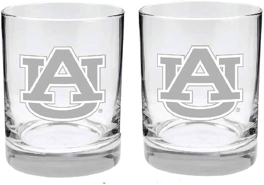Auburn University Tigers 2-Sided, Etched Satin Finish, Rock (or Whiskey) Glass - Set of 2 | Amazon (US)
