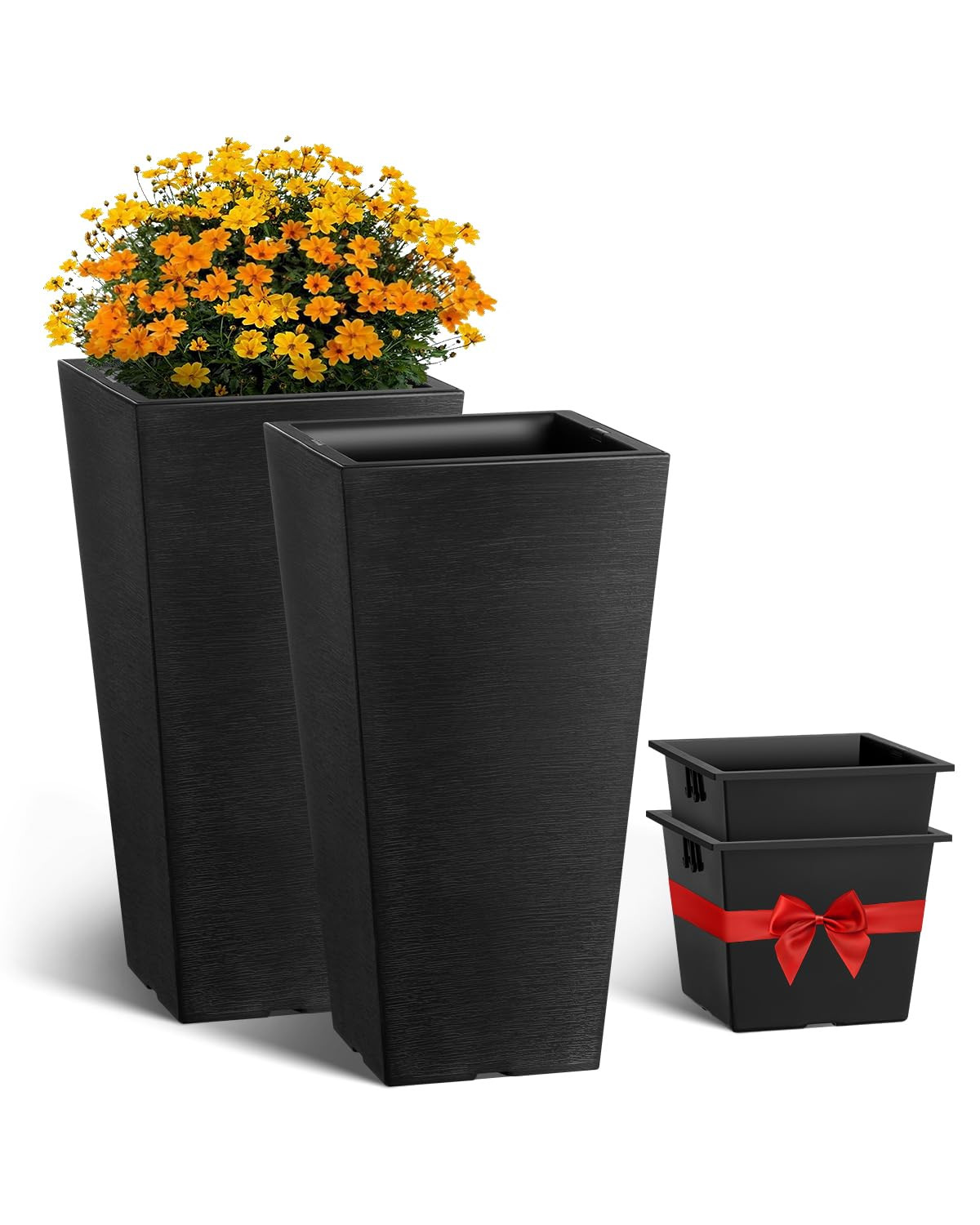VEVOR Set of 2 Tall Outdoor Planters 22inch, Large Planters for Outdoor Indoor Plants, Black Fron... | Amazon (US)