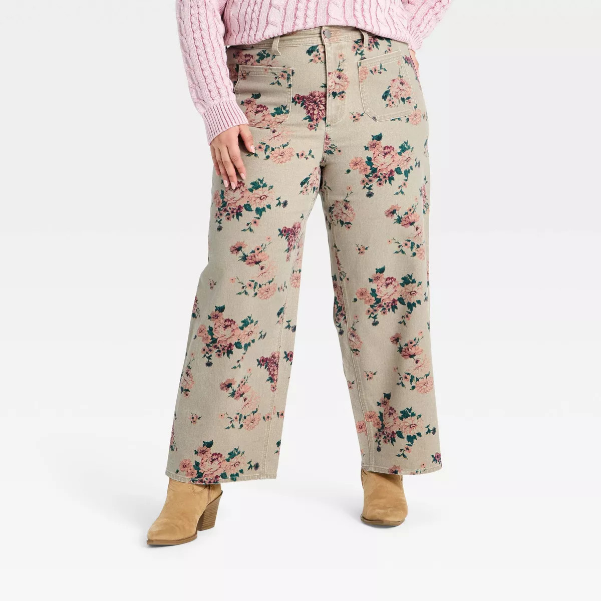Women's Highest-Rise Floral Sailor Straight Jeans - Universal Thread™ Khaki 22 | Target