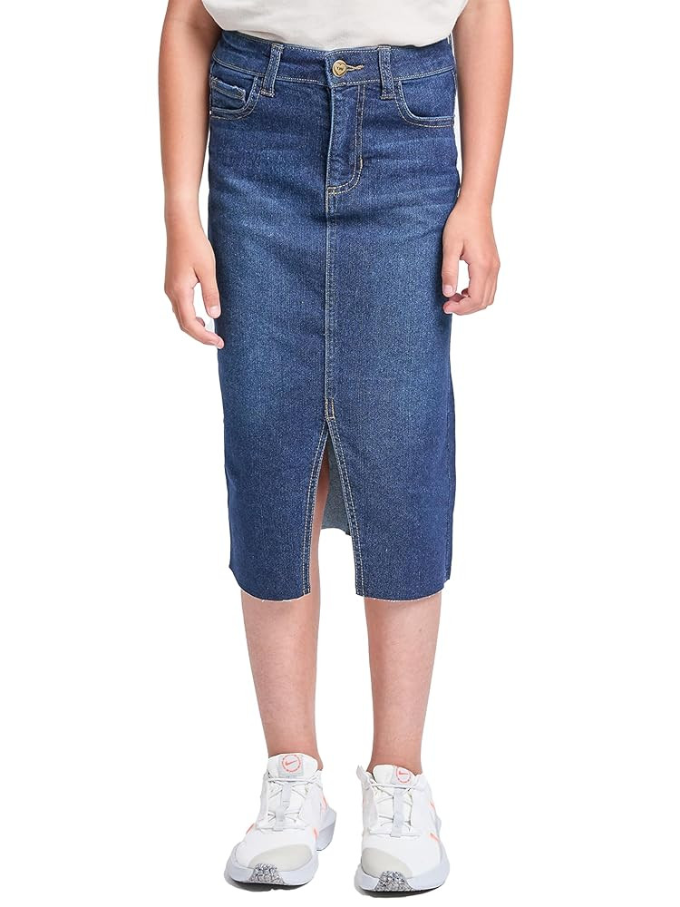 YMI Jeans Girls Denim Front Slit Raw Hem Long Skirt | Amazon (US)