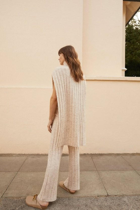 Recycled Wide Rib Knit Trousers | Warehouse UK & IE