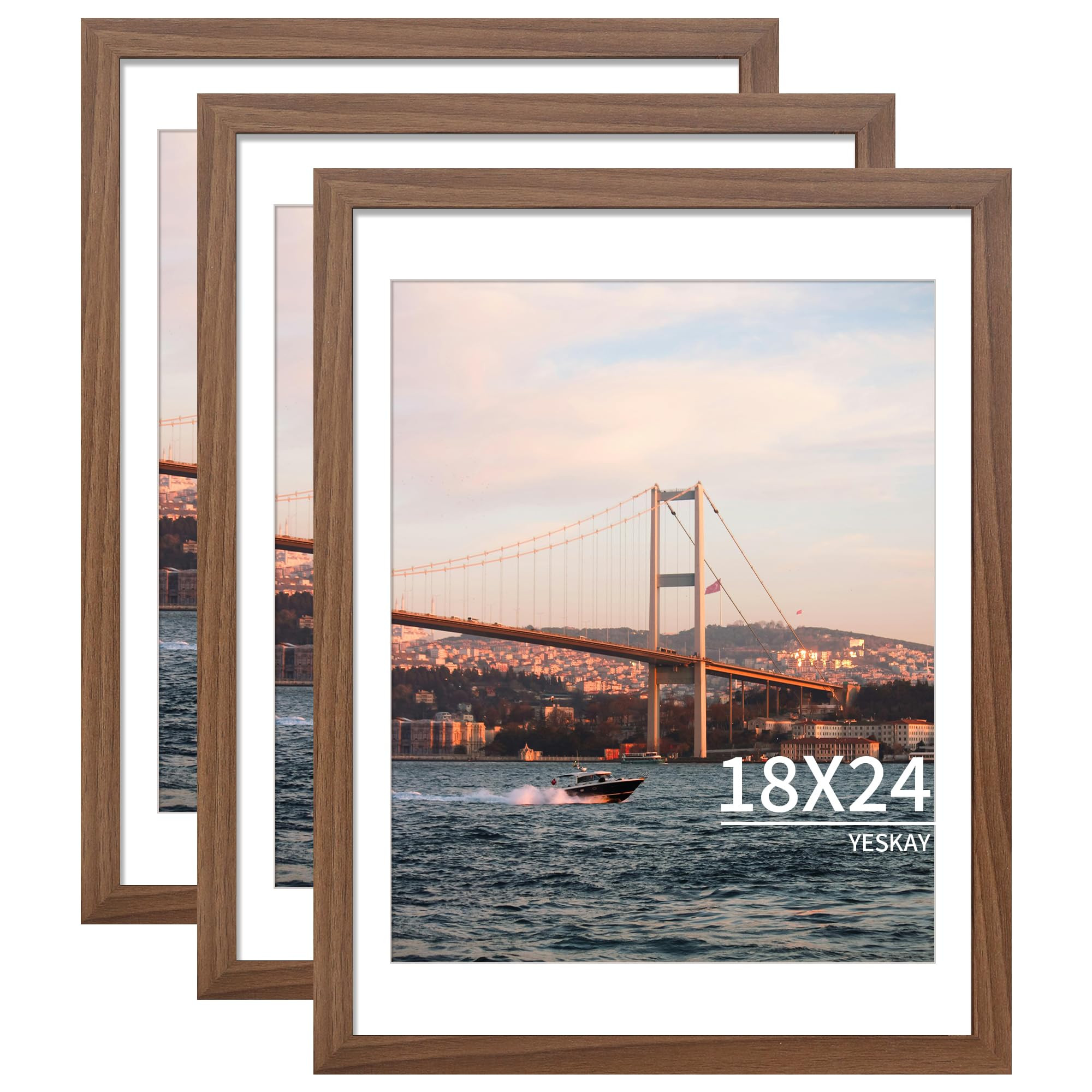 18x24 Picture Frame Brown Set of 3, Display Pictures 16x20 with Mat or 18 x 24 Without Mat, Poste... | Amazon (US)