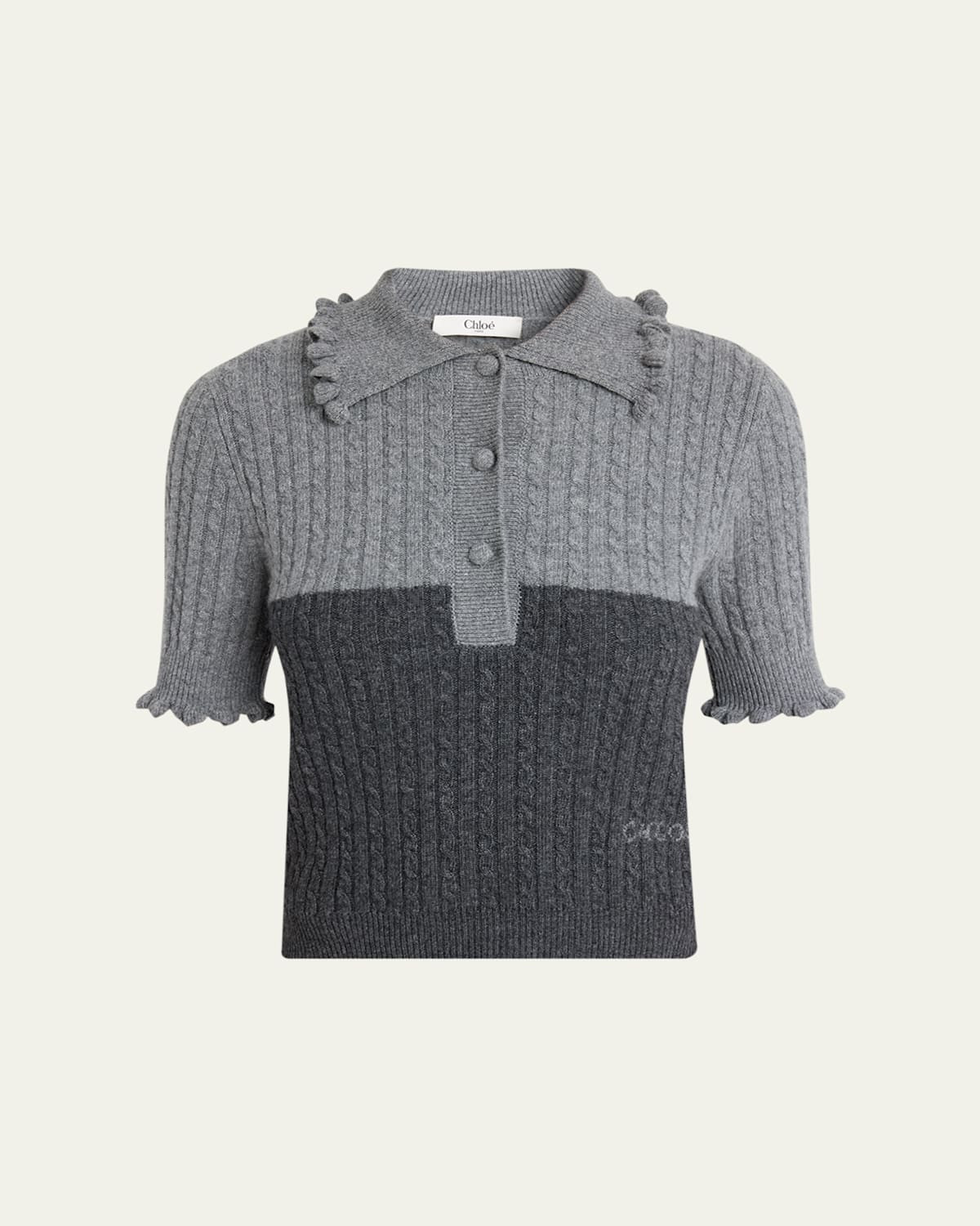 Bicolor Ruffle-Trim Short-Sleeve Polo Sweater | Bergdorf Goodman