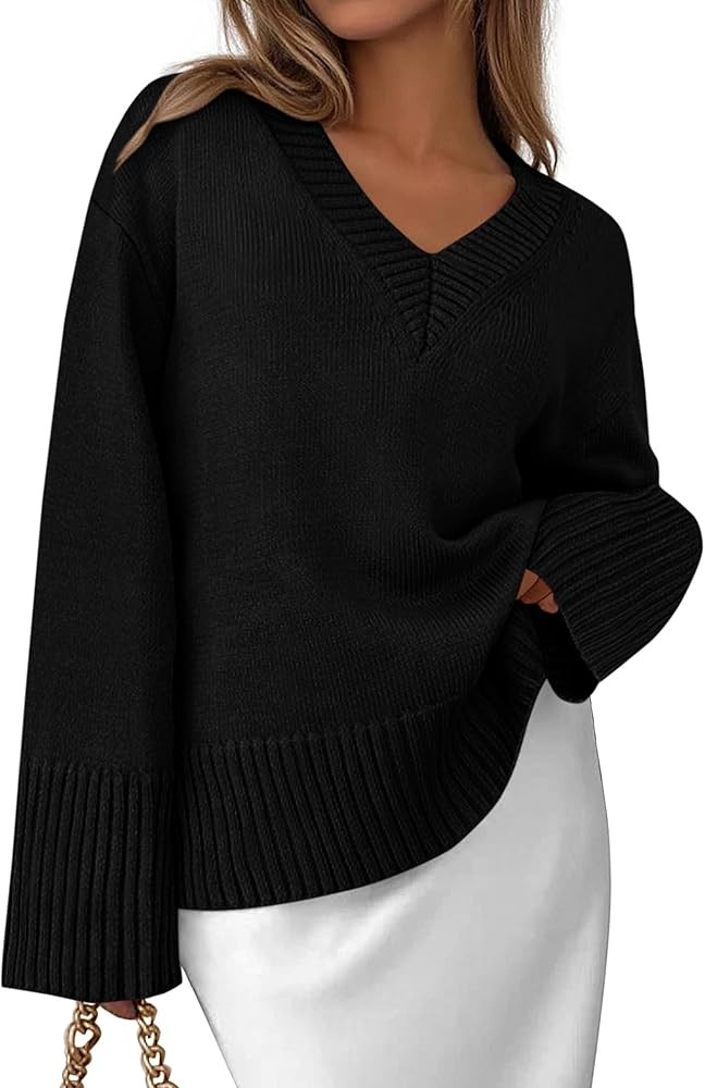 PRETTYGARDEN Womens V Neck Sweaters Fall Trendy 2025 Casual Long Sleeve Oversized Cozy Pullover S... | Amazon (US)