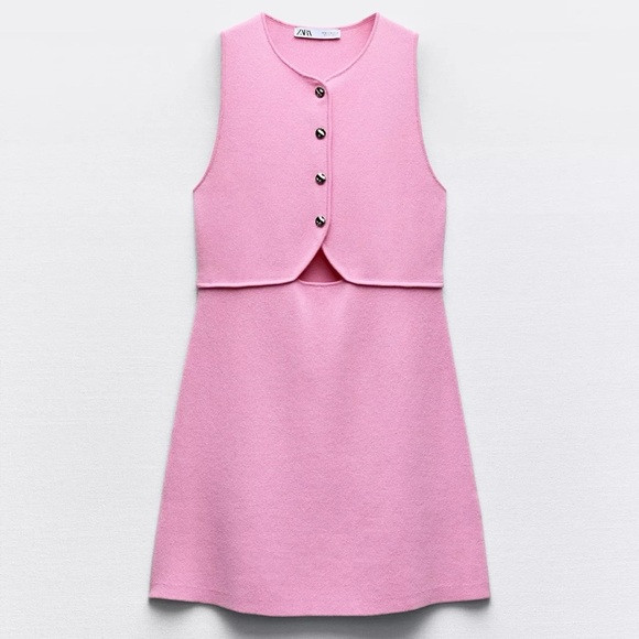 Zara Cut Out Knit Pink Mini Dress with Buttoned Vest | Poshmark