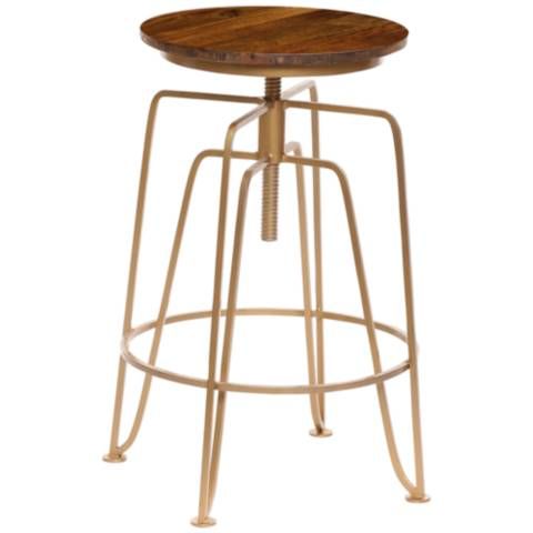 Andrea Elegance Elm Wood and Gold Adjustable Counter Stool | Lamps Plus