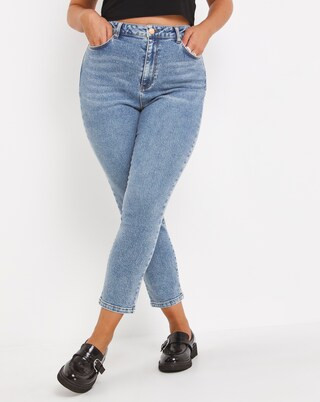Mid Blue Lara Slim Mom Jeans | Simply Be (UK)
