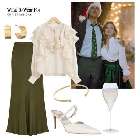Outfits inspired by Christmas films 🎄

National lampoons Christmas vacation, khaki green satin midi skirt, evening style, party wear, festive style, blouse, & other stories 

#LTKSeasonal #LTKstyletip #LTKHoliday