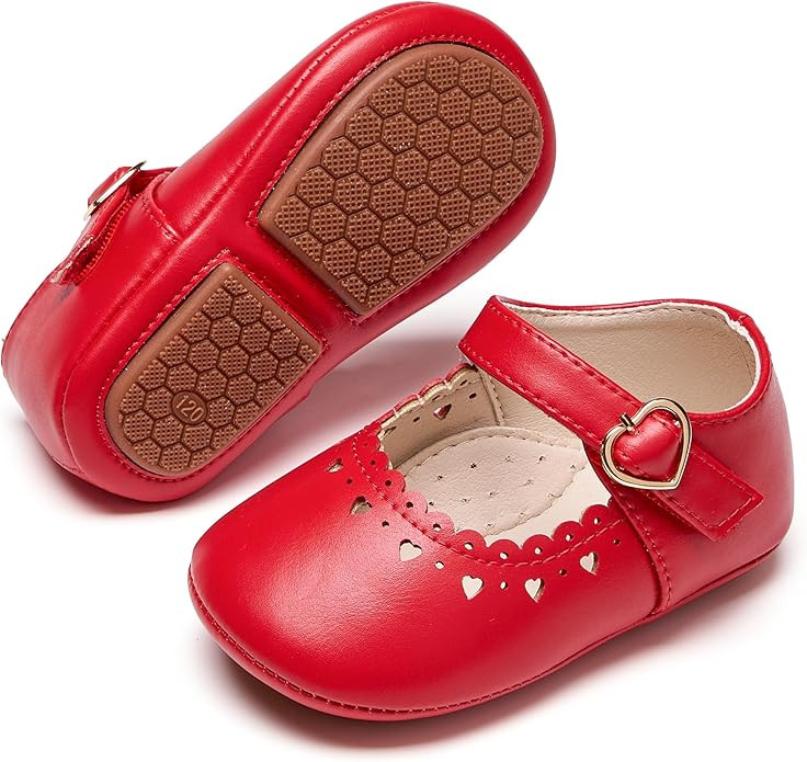 Baby Girls Mary Jane Flats - Infant Newborn Walking Shoes Soft Rubber Sole Princess Wedding | Amazon (US)
