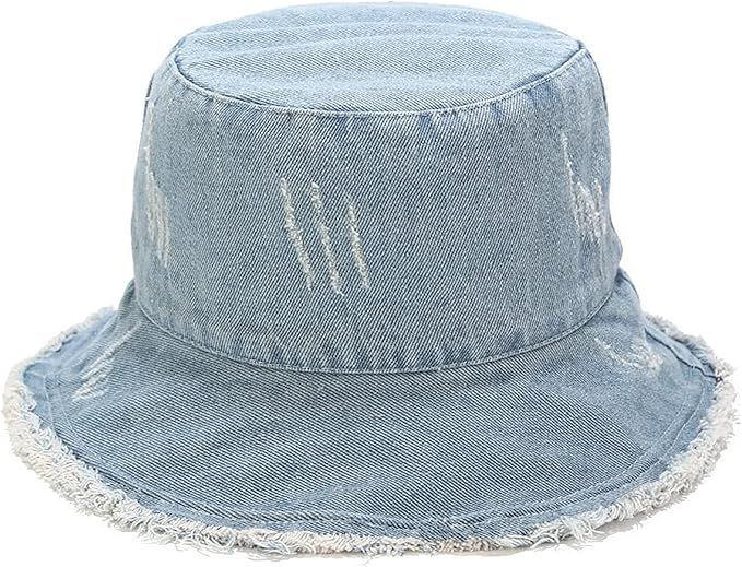 Womens Raw Hem Bucket Hats Summer Wide Brim Sun Hat Foldable Packable for Beach Vacation Travel O... | Amazon (US)