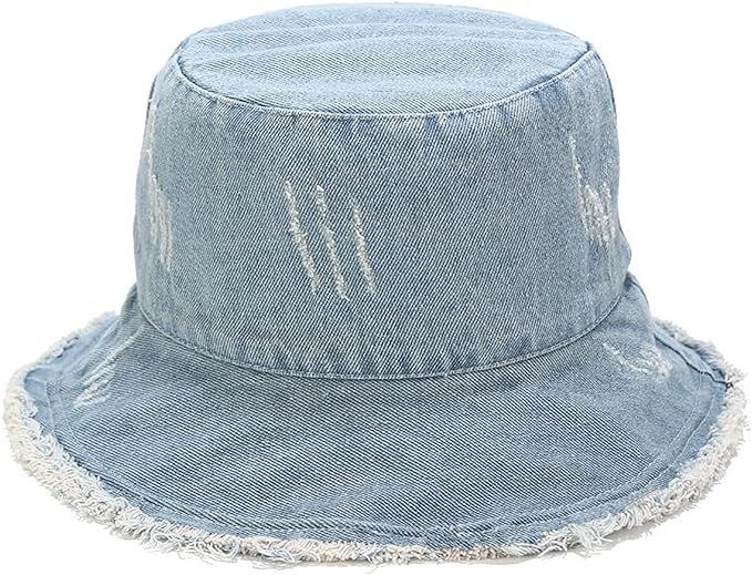 Womens Raw Hem Bucket Hats Summer Wide Brim Sun Hat Foldable Packable for Beach Vacation Travel O... | Amazon (US)